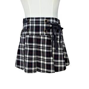 VTG 90s Y2K Kik Girl Plaid Pleated Mini Skirt Lace Up Goth Emo Skater Punk Alt M